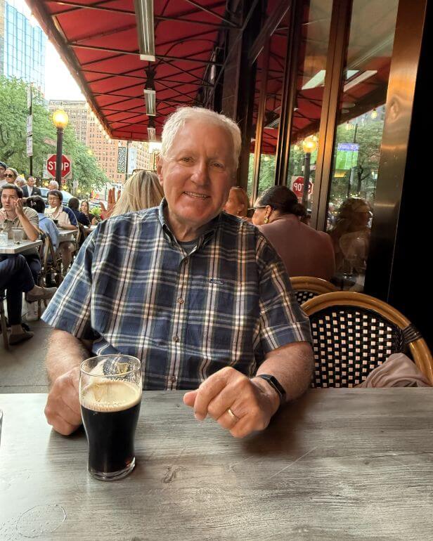 Mr. TWS sitting at an outside table at Tavern on Rush, a restaurant in Chicago, Illinois
